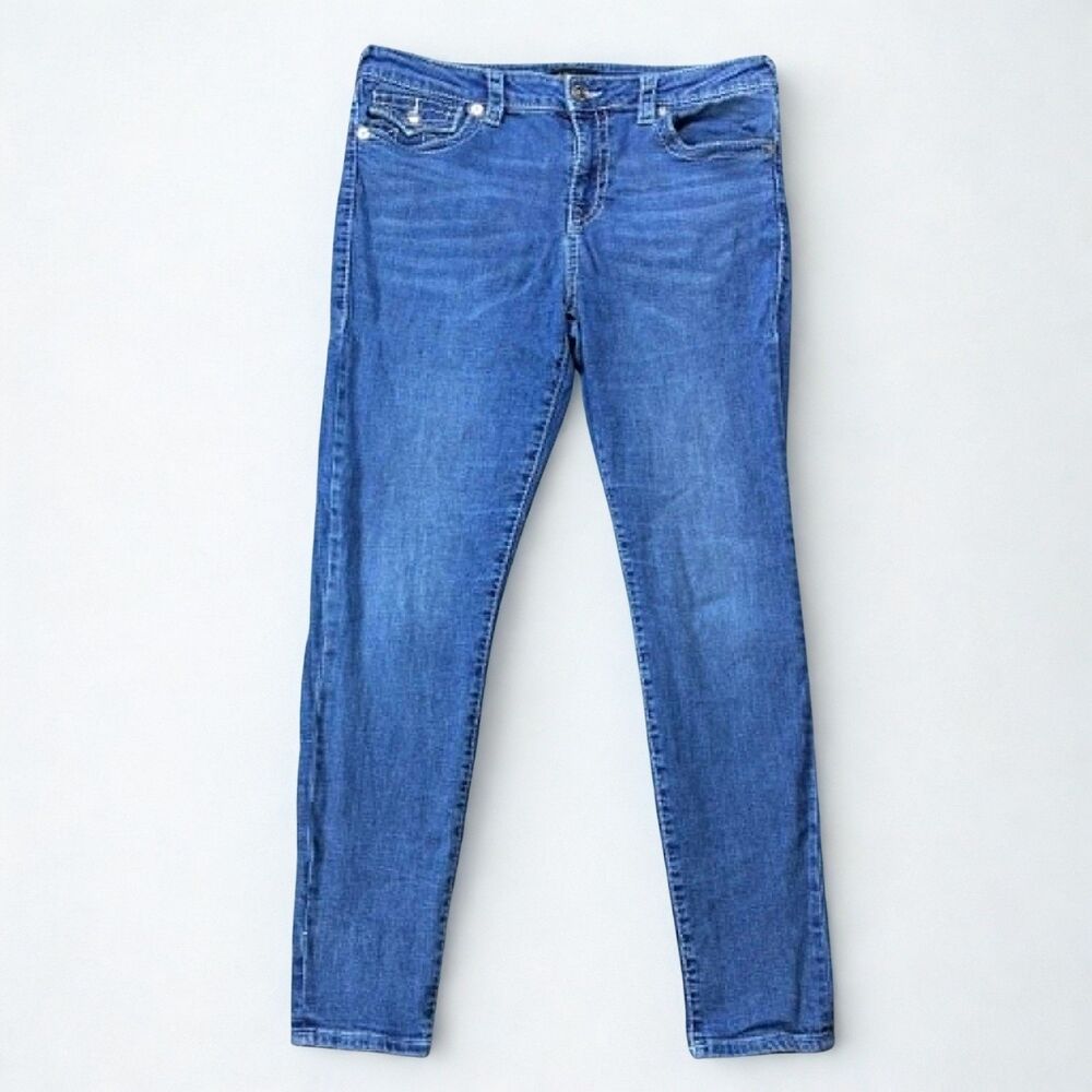 True Religion Jennie Curvy Mid Rise Skinny Jeans Womens 32 Blue Stretch Denim